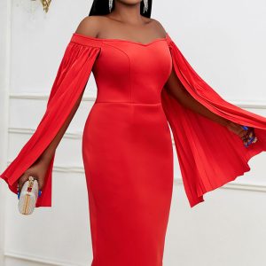 This Women Elegant Off Shoulder Pleated Long Sleeve Bodycon Dress Design Made Of High Quality Polyster And Spandex Material. It Come With Good Stretch And Wearing Comfortable. Women¡¯s Midi Dresses Is Omnipotent And Suit For All Kinds Of Occasions - Daily Wear