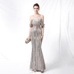 This Women Elegant Off Shoulder Sequins Long Prom Party Evening Dress Design Made Of Good Quality Polyster And Spandex Material