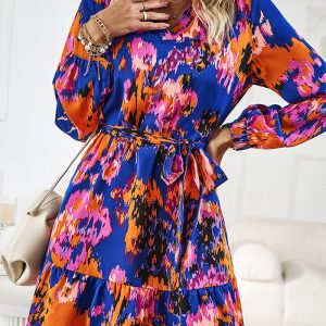 This Women Elegant Printed Long Sleeve Shirt Dress Design Made Of High Quality Polyster And Spandex Material. It Is Stretchy