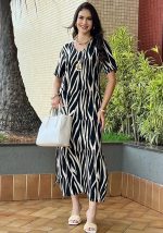 This Women Elegant Printed Short Sleeve v-Neck Slit Dress Design Made Of High Quality Polyster And Spandex Material. It Come With Good Stretch And Wearing Comfortable. Women¡¯s Midi Dresses Is Omnipotent And Suit For All Kinds Of Occasions - Daily Wear