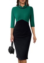 This Women Elegant Round Neck Zip Colorblock Bodycon Dress Design Made Of High Quality Polyster And Spandex Material. It Come With Good Stretch And Wearing Comfortable. Women¡¯s Midi Dresses Is Omnipotent And Suit For All Kinds Of Occasions - Daily Wear