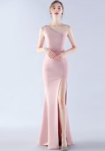 This Women Elegant Satin Slit Formal Party Evening Dress Design Made Of Good Quality Polyster And Spandex Material