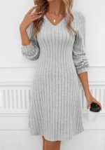 This Women Elegant Solid Long Sleeve v Neck Basic Sweater Dress Combine The Warm And Fashion. It Is a Must-Have Item For This Winter. Sweater Dresses For Women At Global Lover Comes For Different Occasions - Daily Life