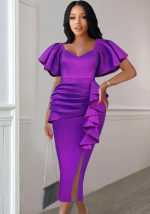 This Women Elegant Square Neck Ruffle Dress Design Made Of Good Quality Polyster And Spandex Material