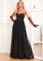 This Women Elegant Strap v Neck Sleeveless Tulle Sequin Formal Party Evening Dress Design Made Of High Level Material