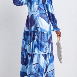 This Women Elegant Turndown Collar Maxi Dress Design Made Of High Quality Polyster And Spandex Material