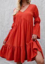 This Women Fall Boho Loose Ruffle Long Sleeve Dress Design Made Of High Quality Polyster And Spandex Material. It Is Stretchy