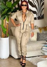 This Women Fall Long Sleeve Zip Cargos Jumpsuit Design Made Of High Quality Polyster And Spandex Material. It Is Stretchy