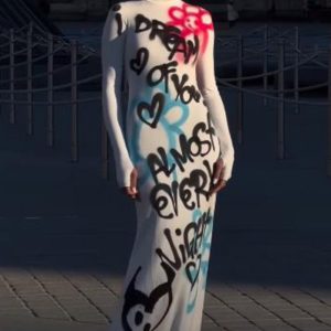 This Women Fall Round Neck Long Sleeve Graffiti Letter Print Dress Design Made Of High Quality Polyster And Spandex Material