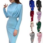 This Women Fall Trendy Solid Long Sleeve Dress Design Made Of High Quality Polyster And Spandex Material