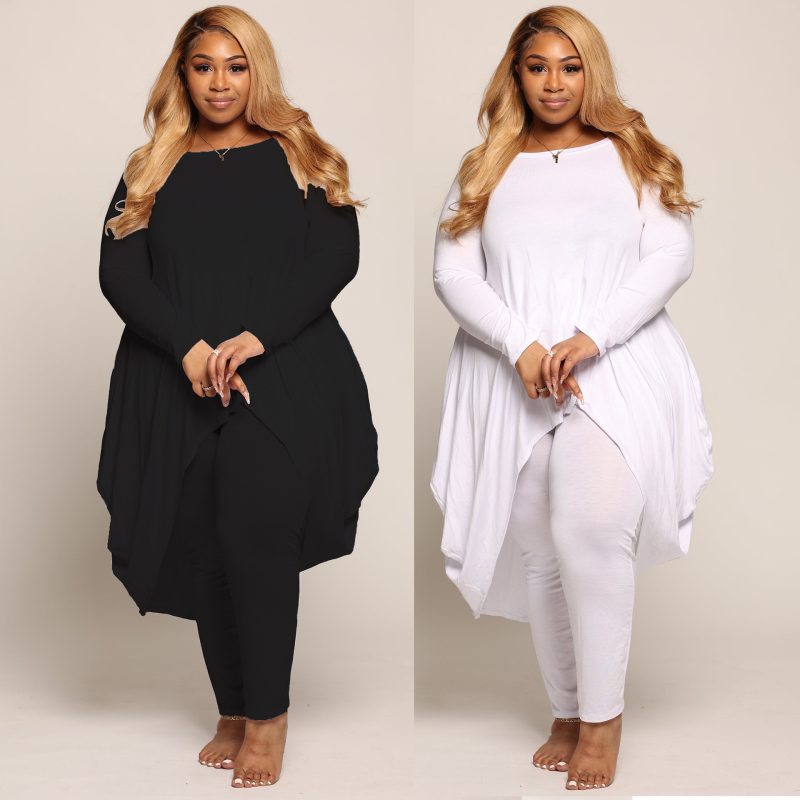 This Women Fall/Winter Casual Irregular Long Sleeve Top+ Pants Two Piece Set Design And Made Of Comfortable And Elastic Fabric. Wholesale Plus Size Two Piece Sets Is a Must-Have Item For Curvy Ladies. Two Piece Sets Can Either Be Worn Together Or Individually