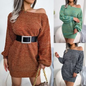 This Women Fall/Winter Casual Off Shoulder Off Shoulder Balloon Sleeve Sweater Dress Combine The Warm And Fashion. It Is a Must-Have Item For This Winter. Sweater Dresses For Women At Global Lover Comes For Different Occasions - Daily Life