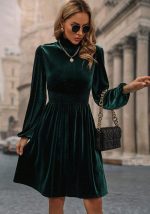 This Women Fall/Winter Velvet Long Sleeve Dress Design Made Of High Quality Polyster And Spandex Material. It Is Stretchy