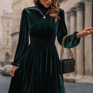 This Women Fall/Winter Velvet Long Sleeve Dress Design Made Of High Quality Polyster And Spandex Material. It Is Stretchy