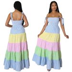 This Women Fashion Contrast Striped Strap Maxi Dress Design Made Of High Quality Polyster And Spandex Material