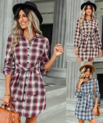 This Women Fashion Plaid Lace-Up Shirt Dress Design Made Of High Quality Polyster And Spandex Material. It Is Stretchy