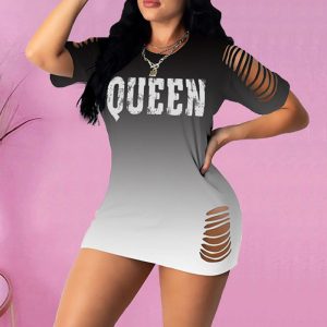 Diese Frauen Mode zerrissen Gradient Letter Print Bodycon Kleid Design aus hochwertigem Polyster und Spandex Material. Print Kleider ist mehr interessant und stilvoll. Print Maxikleider ist einer der beliebtesten Artikel für Islander Berufe. Women¡¯s Print Kleider bei Global Lover kommt mit Forever Floral