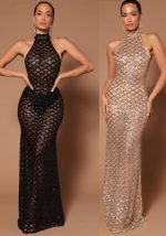 This Women Fashion Sexy Low Back Nightclub Party Dress Beaded Sequin See-Through Dress Design Made Of High Quality Polyster And Spandex Material