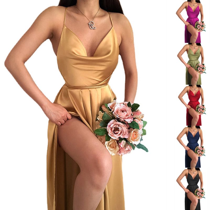 This Women Fashion Sexy Solid Color Backless Strap Sleeveless Dress Design Made Of High Quality Polyster And Spandex Material