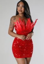 This Women Feather Sequins Sexy Bodycon Dress Design Made Of High Quality Polyster And Spandex Material