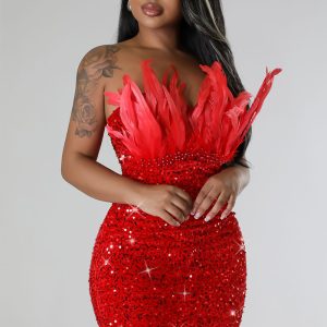 This Women Feather Sequins Sexy Bodycon Dress Design Made Of High Quality Polyster And Spandex Material