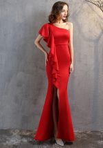 This Women Formal Party One Shoulder Mermaid Maxi Evening Dress Design Made Of Good Quality Polyster And Spandex Material