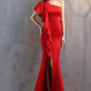 This Women Formal Party One Shoulder Mermaid Maxi Evening Dress Design Made Of Good Quality Polyster And Spandex Material