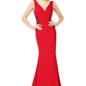 This Women Formal Party v Neck Elegant Evening Dress Design Made Of Good Quality Polyster And Spandex Material