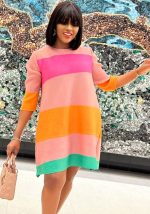 This Women French Colorblock Dress Design Made Of High Quality Polyster And Spandex Material. It Is Stretchy