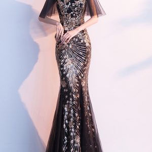 This Women Gold Ladies Long Sequins Evening Dress Banquet Mermaid Dress Design Made Of Good Quality Polyster And Spandex Material