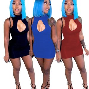 Questo donne metà dolcevita senza maniche sexy ritaglio Bodycon Dress Design fatto di alta qualità Polyster e materiale Spandex