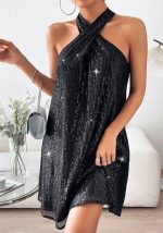 This Women Halter Neck Off-Shoulder Sexy Sequin Dress Design Made Of High Quality Polyster And Spandex Material. It Is Stretchy