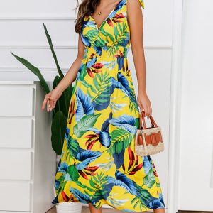 This Women Hawaiian Beach Print Maxi Dress Design Made Of High Quality Polyster And Spandex Material. It Come With Good Stretch And Wearing Comfortable. Women¡¯s Midi Dresses Is Omnipotent And Suit For All Kinds Of Occasions - Daily Wear