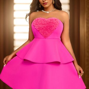 This Women Heart Print Strapless Cascading Ruffles Dress Design Made Of Good Quality Polyster And Spandex Material