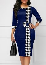 This Women Houndstooth Patchwork Round Neck Bodycon Dress Design Made Of High End Polyster And Spandex Material