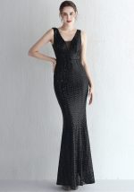 This Women Iridescent Sequin Straps Deep v Formal Party Sequined Evening Dress Design Made Of Good Quality Polyster And Spandex Material