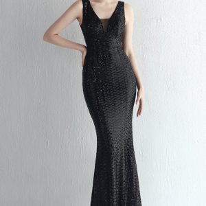 This Women Iridescent Sequin Straps Deep v Formal Party Sequined Evening Dress Design Made Of Good Quality Polyster And Spandex Material