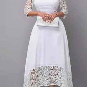 This Women Irregular Lace Off-Shoulder Hollow Solid White Maxi Dress Design Made Of High Quality Polyster And Spandex Material. It Come With Good Stretch And Wearing Comfortable. Women¡¯s Midi Dresses Is Omnipotent And Suit For All Kinds Of Occasions - Daily Wear