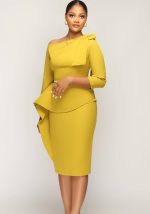 This Women Irregular Off-The-Shoulder Three-Quarter Sleeve Dress Design Made Of High Quality Polyster And Spandex Material. It Come With Good Stretch And Wearing Comfortable. Women¡¯s Midi Dresses Is Omnipotent And Suit For All Kinds Of Occasions - Daily Wear