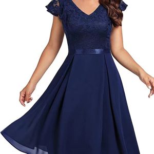 This Women Lace Cutout Chiffon Dress Design Made Of High Quality Polyster And Spandex Material. It Is Stretchy