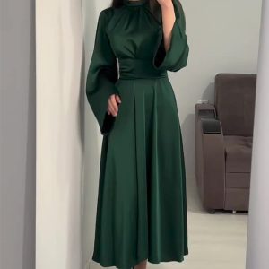 This Women Lace-Up Solid Long Sleeve Dress Design Made Of High Quality Polyster And Spandex Material. It Come With Good Stretch And Wearing Comfortable. Women¡¯s Midi Dresses Is Omnipotent And Suit For All Kinds Of Occasions - Daily Wear