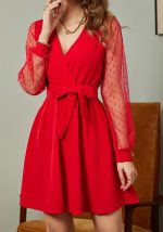 This Women Lace v Neck Long Sleeve Dress Design Made Of High Quality Polyster And Spandex Material. It Is Stretchy