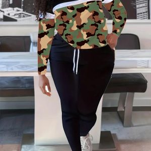 This Women Leopard Patchwork High Collar Loose Sports Long Sleeve Top And Pants Two-Piece Set Design And Made Of Comfortable And Elastic Fabric. Wholesale Plus Size Two Piece Sets Is a Must-Have Item For Curvy Ladies. Two Piece Sets Can Either Be Worn Together Or Individually