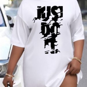 Questa donna Letter Print Solid Oversized t-Shirt fatto di tessuto confortevole ed elastico. E 'all'ingrosso Top Sexy Plus Size per le donne. Con la graduale ascesa della consapevolezza femminista