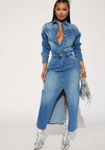 This Women Long Sleeve Denim Dress Design Made Of High Quality Polyster And Spandex Material. It Is Stretchy