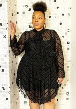 This Women Long Sleeve Polka Dot Mesh Dress Two Piece (Inside Dress With Breast Pad) Made Of Soft And Elastic Fabric. Global Lover Wholesale Plus Size Dresses And Hope Curvy Ladies Find Here a Warm And Exciting Place To Shop Affordable Curvy Dresses Online - Plus Size Casual