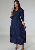 This Women Long Sleeve Polo Neck Pleated Dress Design Made Of High Quality Polyster And Spandex Material