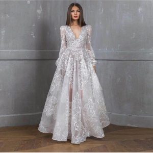 This Women Long Sleeve Sequin Embroidery Lace Embroidered Wedding Evening Dress Formal Party Dress Design Made Of Good Quality Polyster And Spandex Material