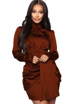 This Women Long Sleeve Turtleneck Dress Design Made Of High Quality Polyster And Spandex Material. It Is Stretchy