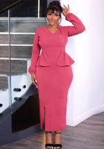 This Women Long Sleeve v Neck Slit Dress Design Made Of High End Polyster And Spandex Material